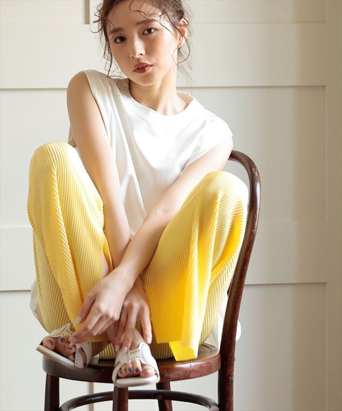 DONOBAN（ドノバン）の「セルフカット インサイドスリットプリーツパンツ（その他パンツ・レディース・ブラック/ベージュ/ピンク/イエロー・SHORT/LONG）」の6枚目の写真