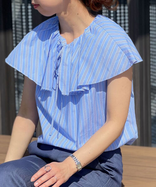 NOLLEY’S（ノーリーズ）の「【WEB先行販売】ビックカラー大人フリルブラウス（シャツ/ブラウス・レディース・ホワイト/ブラック/ブルー系その他3/ブルー系その他7・FREE）」の4枚目の写真