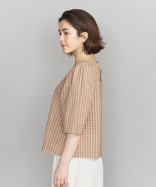 BEAUTY&YOUTH UNITED ARROWS(ビューティーアンドユースユナイテッドアローズ)の「BY チェックパフスリーブコンパクト6分袖ブラウス -ウォッシャブル-(シャツ/ブラウス・レディース・ライラック/オレンジ・FREE)」の7枚目の写真