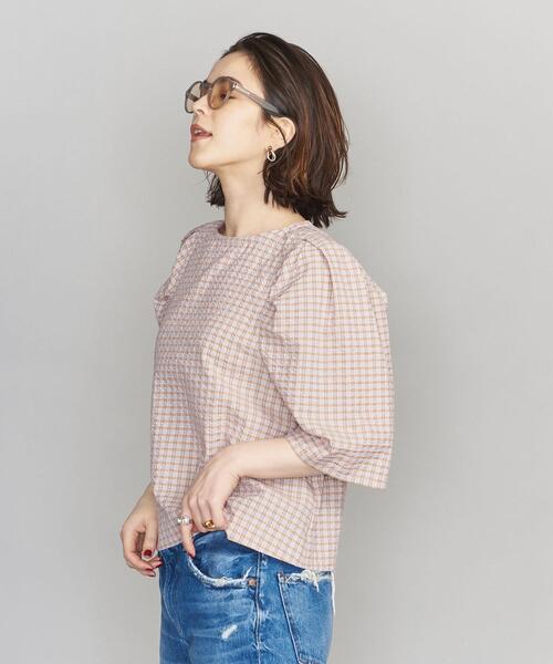 BEAUTY&YOUTH UNITED ARROWS(ビューティーアンドユースユナイテッドアローズ)の「BY チェックパフスリーブコンパクト6分袖ブラウス -ウォッシャブル-(シャツ/ブラウス・レディース・ライラック/オレンジ・FREE)」の15枚目の写真
