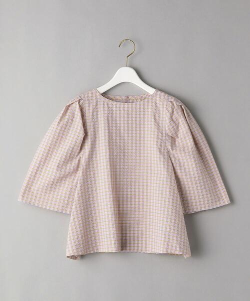 BEAUTY&YOUTH UNITED ARROWS(ビューティーアンドユースユナイテッドアローズ)の「BY チェックパフスリーブコンパクト6分袖ブラウス -ウォッシャブル-(シャツ/ブラウス・レディース・ライラック/オレンジ・FREE)」の3枚目の写真