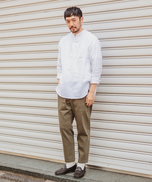 CIAOPANIC TYPY（チャオパニックティピー）の「リネン１００バンドカラー長袖シャツ（シャツ/ブラウス・メンズ・オフホワイト/ブラック/グリーン・MEDIUM/LARGE）」の5枚目の写真