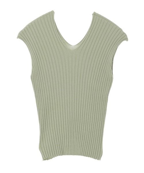 fifth（フィフス）の「フレンチスリーブVネックコンパクトリブニット（ニット/セーター・レディース・ライトグリーン/ライトベージュ・MEDIUM）」の9枚目の写真