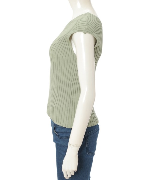 fifth（フィフス）の「フレンチスリーブVネックコンパクトリブニット（ニット/セーター・レディース・ライトグリーン/ライトベージュ・MEDIUM）」の7枚目の写真