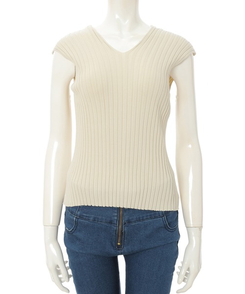 fifth（フィフス）の「フレンチスリーブVネックコンパクトリブニット（ニット/セーター・レディース・ライトグリーン/ライトベージュ・MEDIUM）」の10枚目の写真