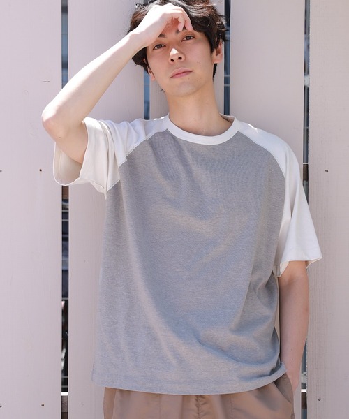 LAKOLE（ラコレ）の「TCRラグラン配色Tシャツ / 949096（Tシャツ/カットソー・メンズ・ライトブルー/グレー/桜・MEDIUM/LARGE）」の2枚目の写真