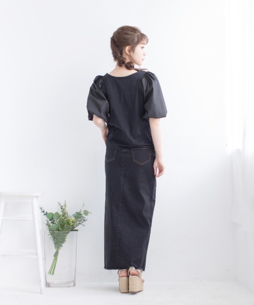 Mysa&Liina(ミーサリーナ)の「異素材切替袖ボリュームトップス(Tシャツ/カットソー・レディース・ブラック/オフホワイト・M)」の7枚目の写真