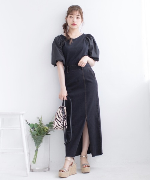 Mysa&Liina(ミーサリーナ)の「異素材切替袖ボリュームトップス(Tシャツ/カットソー・レディース・ブラック/オフホワイト・M)」の5枚目の写真