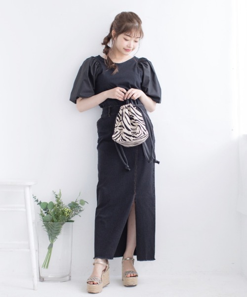 Mysa&Liina(ミーサリーナ)の「異素材切替袖ボリュームトップス(Tシャツ/カットソー・レディース・ブラック/オフホワイト・M)」の13枚目の写真