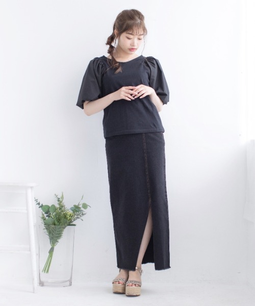 Mysa&Liina(ミーサリーナ)の「異素材切替袖ボリュームトップス(Tシャツ/カットソー・レディース・ブラック/オフホワイト・M)」の10枚目の写真