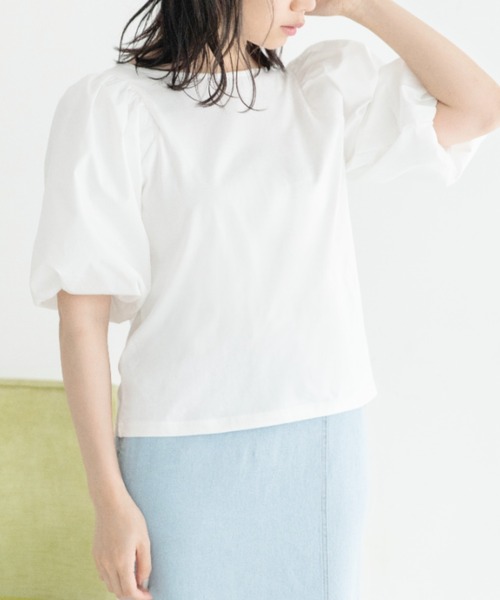 Mysa&Liina(ミーサリーナ)の「異素材切替袖ボリュームトップス(Tシャツ/カットソー・レディース・ブラック/オフホワイト・M)」の20枚目の写真