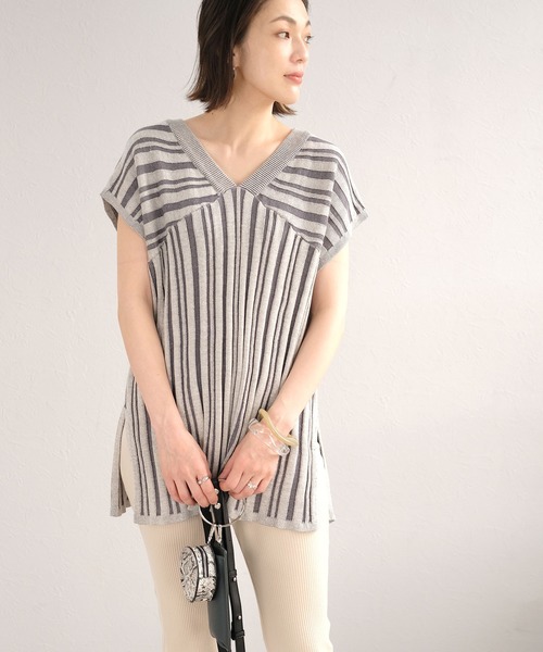 ＡＮＤＪ（アンドジェイ）の「2WAYストライプ柄綿混ニットチュニック（ニット/セーター・レディース・ライトブラウン/ブルー系その他・M）」の22枚目の写真