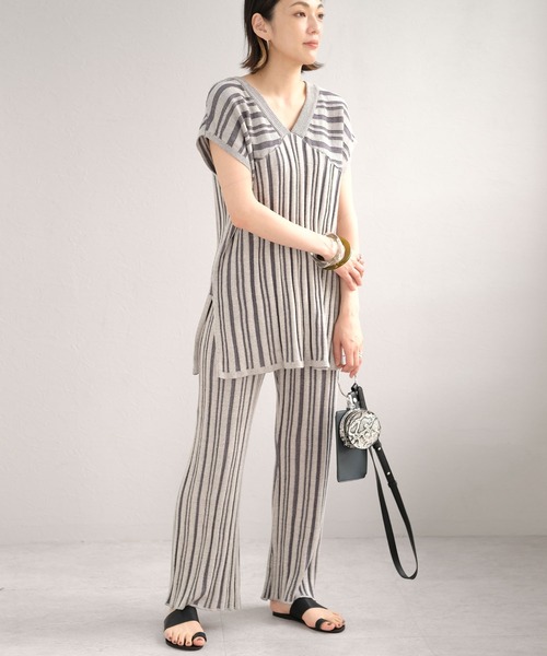 ＡＮＤＪ（アンドジェイ）の「2WAYストライプ柄綿混ニットチュニック（ニット/セーター・レディース・ライトブラウン/ブルー系その他・M）」の11枚目の写真