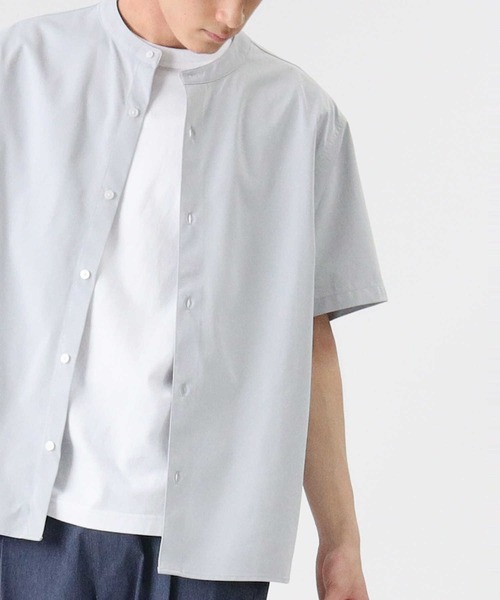 PLUS ONE（プラスワン）の「【PLUS ONE】半袖カットバンドカラーシャツ（シャツ/ブラウス・メンズ・ライトグレー/オリーブ/ブラック・XL/M/L）」の3枚目の写真