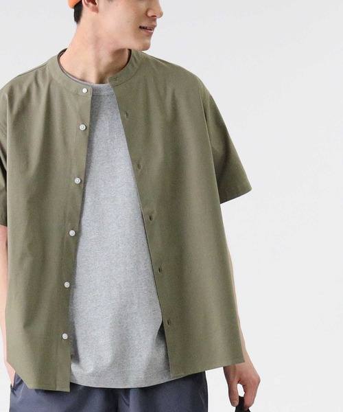 PLUS ONE（プラスワン）の「【PLUS ONE】半袖カットバンドカラーシャツ（シャツ/ブラウス・メンズ・ライトグレー/オリーブ/ブラック・XL/M/L）」の18枚目の写真