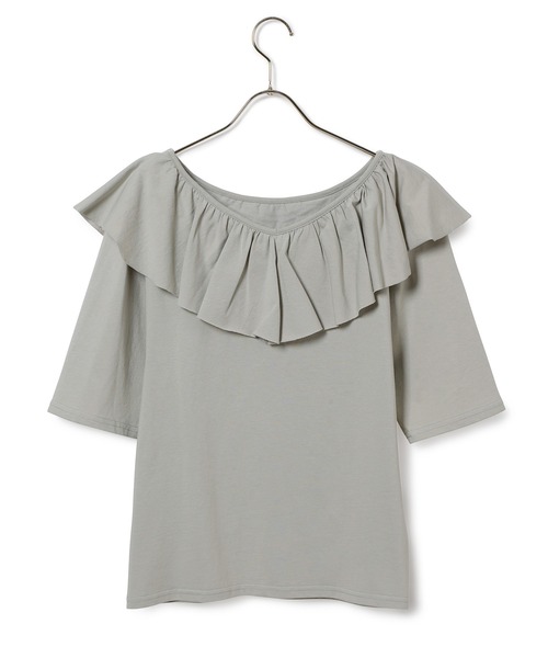 MADEMOISELLE ROPE'(マドモアゼル ロペ)の「<春まで使える>【前後2WAY】フリルネックカットソー(Tシャツ/カットソー・レディース・ホワイト/ライトグリーン/スミクロ・38)」の8枚目の写真