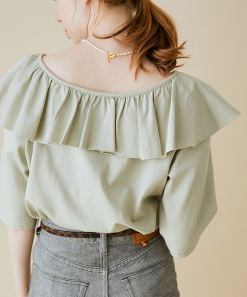 MADEMOISELLE ROPE'(マドモアゼル ロペ)の「<春まで使える>【前後2WAY】フリルネックカットソー(Tシャツ/カットソー・レディース・ホワイト/ライトグリーン/スミクロ・38)」の13枚目の写真