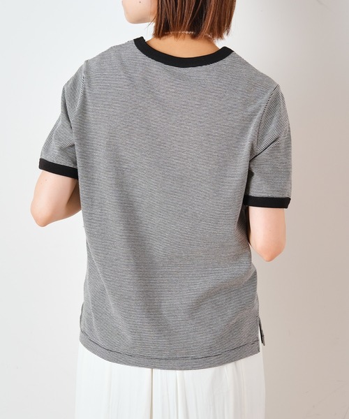 CIAOPANIC TYPY(チャオパニックティピー)の「ミリボーダープリントTee(Tシャツ/カットソー・レディース・グリーン/オレンジ/ブラック・ONE SIZE)」の5枚目の写真