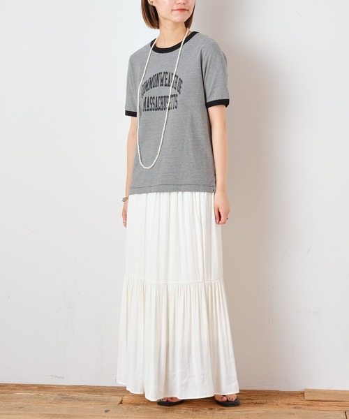 CIAOPANIC TYPY(チャオパニックティピー)の「ミリボーダープリントTee(Tシャツ/カットソー・レディース・グリーン/オレンジ/ブラック・ONE SIZE)」の7枚目の写真