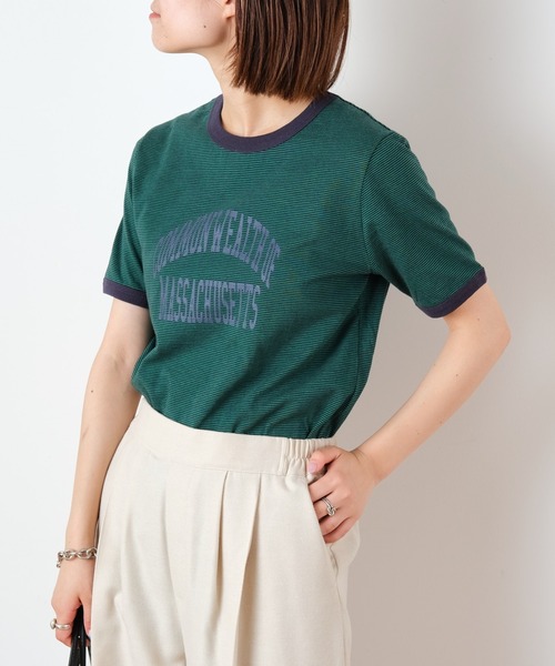 CIAOPANIC TYPY(チャオパニックティピー)の「ミリボーダープリントTee(Tシャツ/カットソー・レディース・グリーン/オレンジ/ブラック・ONE SIZE)」の11枚目の写真