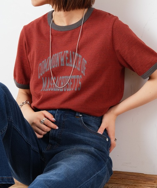 CIAOPANIC TYPY(チャオパニックティピー)の「ミリボーダープリントTee(Tシャツ/カットソー・レディース・グリーン/オレンジ/ブラック・ONE SIZE)」の15枚目の写真