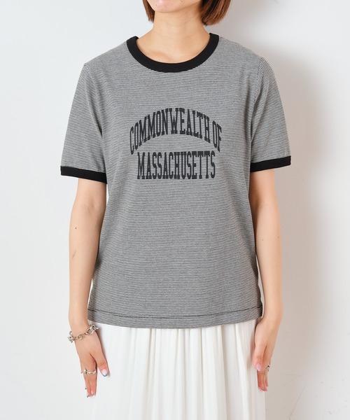 CIAOPANIC TYPY(チャオパニックティピー)の「ミリボーダープリントTee(Tシャツ/カットソー・レディース・グリーン/オレンジ/ブラック・ONE SIZE)」の21枚目の写真