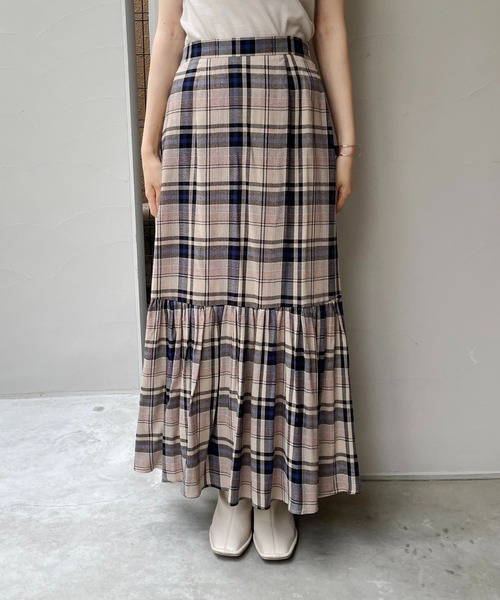 CAPRICIEUX LE'MAGE（カプリシューレマージュ）の「チェックギャザーマーメイドスカート（スカート・レディース・ブラウン/ベージュ・FREE）」の3枚目の写真