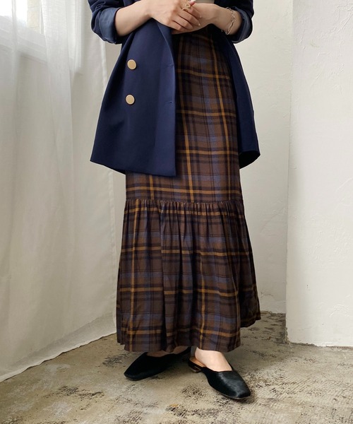 CAPRICIEUX LE'MAGE（カプリシューレマージュ）の「チェックギャザーマーメイドスカート（スカート・レディース・ブラウン/ベージュ・FREE）」の18枚目の写真