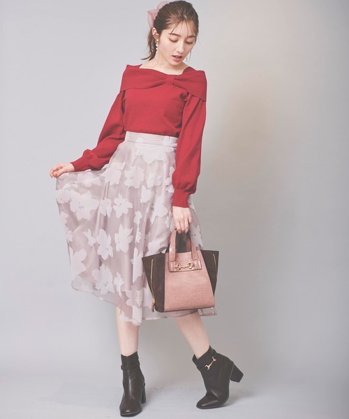 31 Sons de mode（トランテアン　ソン　ドゥ　モード）の「フロッキー花柄フレアスカート（スカート・レディース・サックスブルー/ベージュ・36/38）」の3枚目の写真