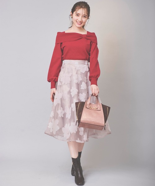 31 Sons de mode（トランテアン　ソン　ドゥ　モード）の「フロッキー花柄フレアスカート（スカート・レディース・サックスブルー/ベージュ・36/38）」の4枚目の写真