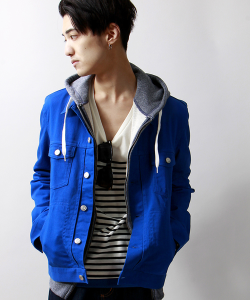 WEGO（ウィゴー）の「WEGO/ストレッチカラーGジャン（デニムジャケット・メンズ・ブラック/ロイヤルブルー/ワイン・LARGE/MEDIUM）」の3枚目の写真