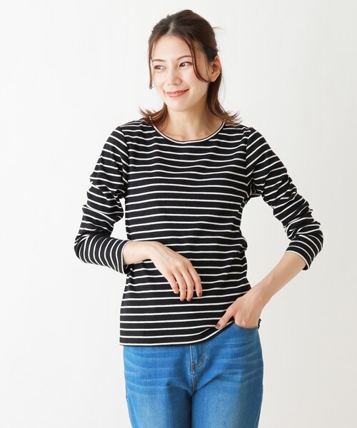 SHOO・LA・RUE（シューラルー）の「◆リブクルーネックジャージ（Tシャツ/カットソー・レディース・ブラック/アイボリー/ブラック系2/キャメル・02/03/04/05）」の4枚目の写真