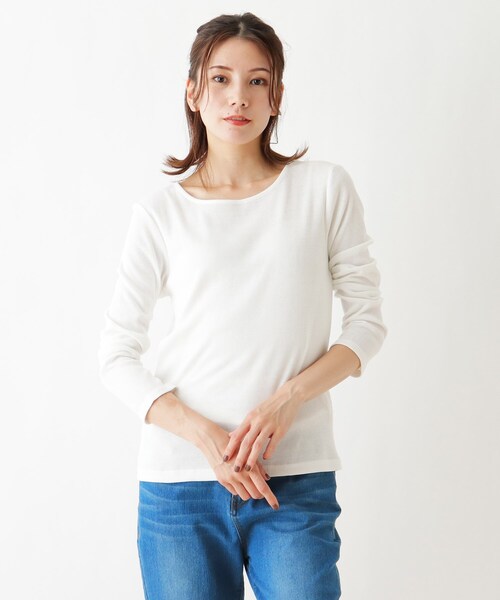 SHOO・LA・RUE（シューラルー）の「◆リブクルーネックジャージ（Tシャツ/カットソー・レディース・ブラック/アイボリー/ブラック系2/キャメル・02/03/04/05）」の2枚目の写真