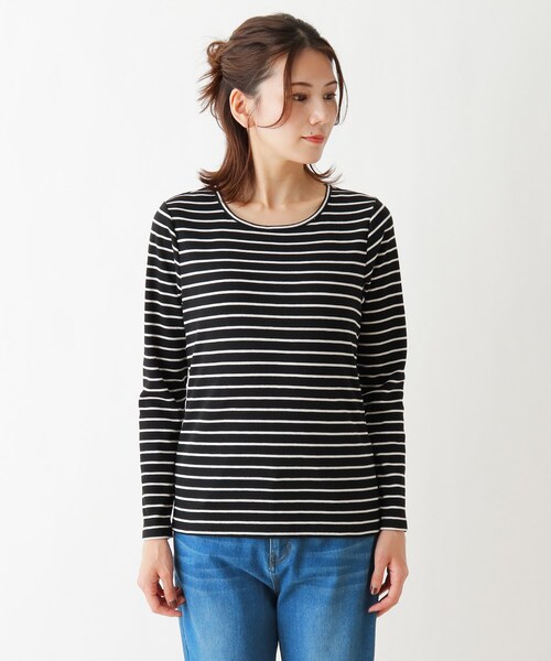 SHOO・LA・RUE（シューラルー）の「◆リブクルーネックジャージ（Tシャツ/カットソー・レディース・ブラック/アイボリー/ブラック系2/キャメル・02/03/04/05）」の5枚目の写真