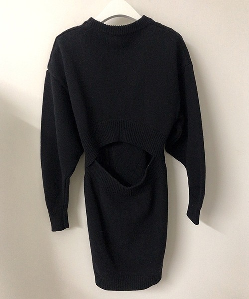 a lot of love（ア ロット オブ ラブ）の「バックオープン　ドロップショルダー　ミニ丈ワンピース　ama（ワンピース・レディース・オフホワイト/ブラック/グレー・FREE）」の10枚目の写真