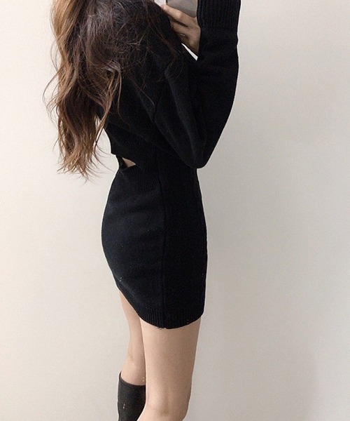 a lot of love（ア ロット オブ ラブ）の「バックオープン　ドロップショルダー　ミニ丈ワンピース　ama（ワンピース・レディース・オフホワイト/ブラック/グレー・FREE）」の17枚目の写真