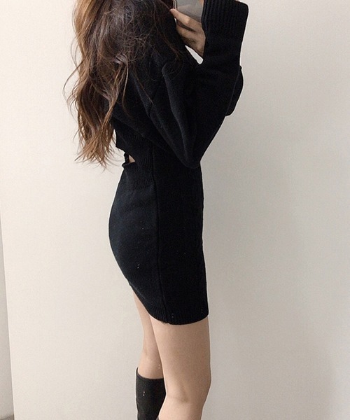 a lot of love（ア ロット オブ ラブ）の「バックオープン　ドロップショルダー　ミニ丈ワンピース　ama（ワンピース・レディース・オフホワイト/ブラック/グレー・FREE）」の14枚目の写真