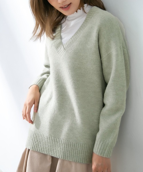 Honeys（ハニーズ）の「Ｖネックトップス（ニット/セーター・レディース・グリーン系その他/ブラウン系その他/杢グレー/ベージュ系その他/スミクロ・LL/M/L）」の9枚目の写真