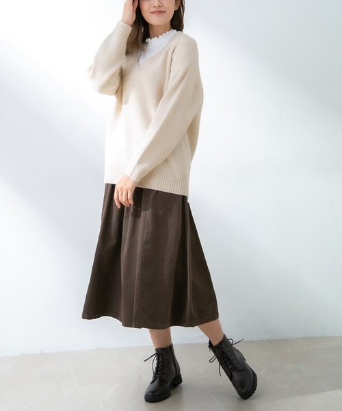 Honeys（ハニーズ）の「Ｖネックトップス（ニット/セーター・レディース・グリーン系その他/ブラウン系その他/杢グレー/ベージュ系その他/スミクロ・LL/M/L）」の21枚目の写真