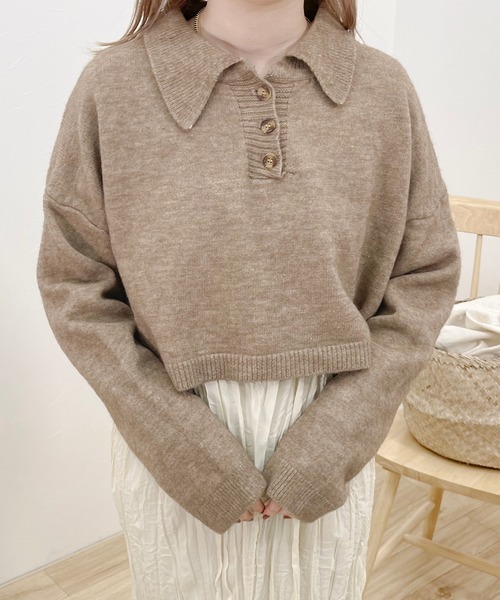 apres jour clair(アプレジュールクレア)の「【apres jour clair】ショートポロニット(ニット/セーター・レディース・モカ/アイボリー・フリー)」の22枚目の写真