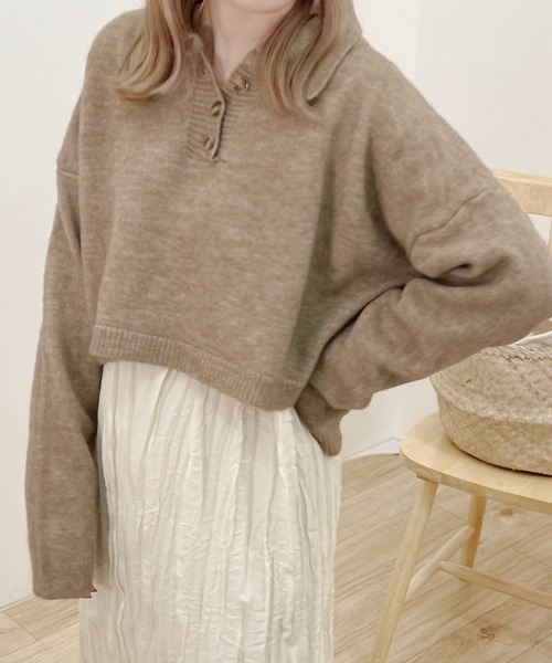 apres jour clair(アプレジュールクレア)の「【apres jour clair】ショートポロニット(ニット/セーター・レディース・モカ/アイボリー・フリー)」の17枚目の写真