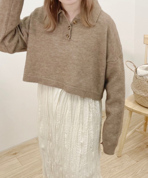 apres jour clair(アプレジュールクレア)の「【apres jour clair】ショートポロニット(ニット/セーター・レディース・モカ/アイボリー・フリー)」の18枚目の写真