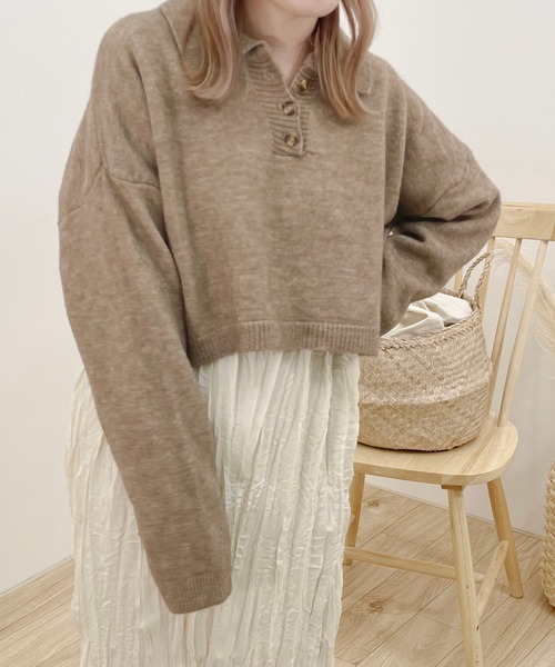 apres jour clair(アプレジュールクレア)の「【apres jour clair】ショートポロニット(ニット/セーター・レディース・モカ/アイボリー・フリー)」の19枚目の写真