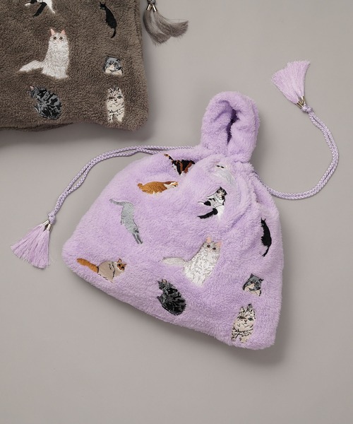 ear PAPILLONNER（イアパピヨネ）の「【WEB限定】猫刺繍ボア巾着
