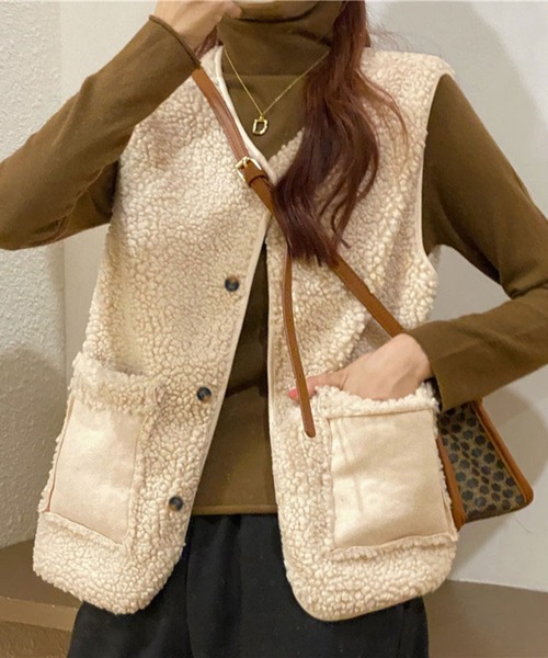 me+em select（ミームセレクト）の「※エコムートンボアベスト（ベスト・レディース・ダークグレー/ブラウン/モカ/アイボリー・FREE）」の10枚目の写真