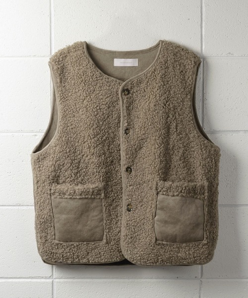 me+em select（ミームセレクト）の「※エコムートンボアベスト（ベスト・レディース・ダークグレー/ブラウン/モカ/アイボリー・FREE）」の6枚目の写真