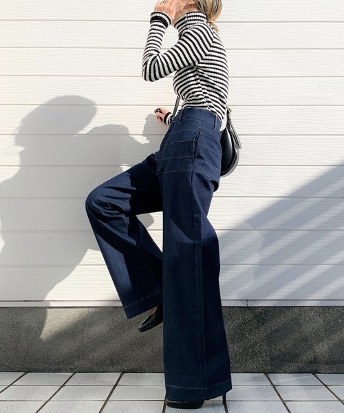 Q（キュー）の「ボーダーラインデニムパンツ（デニムパンツ・レディース・ネイビー・SMALL/MEDIUM/X-SMALL）」の5枚目の写真