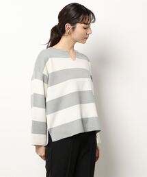 Samansa Mos2 blue | 太ボーダーニットプルオーバー(ニット/セーター)