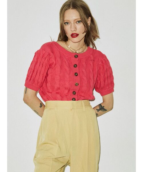 jouetie（ジュエティ）の「2WAYサマーケーブルニット（ニット/セーター・レディース・アイボリー/ブラック/ピンク/イエロー/グリーン/ブルー・MEDIUM）」の6枚目の写真