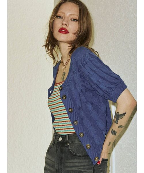 jouetie（ジュエティ）の「2WAYサマーケーブルニット（ニット/セーター・レディース・アイボリー/ブラック/ピンク/イエロー/グリーン/ブルー・MEDIUM）」の21枚目の写真